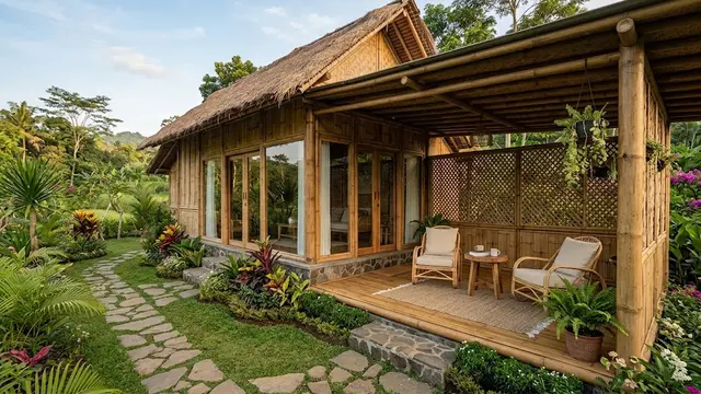 Model Rumah Bambu dengan Teras Nyaman
