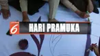 Di Jakarta, Hari Pramuka di peringati ratusan siswa dengan mengikuti upacara di GOR Matraman, Jakarta Timur.