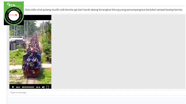 Tangkapan layar  klaim video kepadatan pemudik dari Tanah Abang ke Rangkas Bitung hingga naik atap kereta