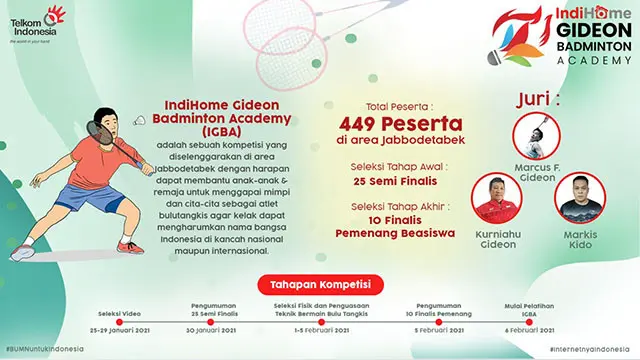 Telkom Anugerahi Beasiswa kepada Sepuluh Pemenang IndiHome Gideon Badminton Academy selama Setahun