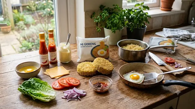 Ilustrasi Resep Burger Mie Instan Renyah yang Anti Hancur/AI Generated