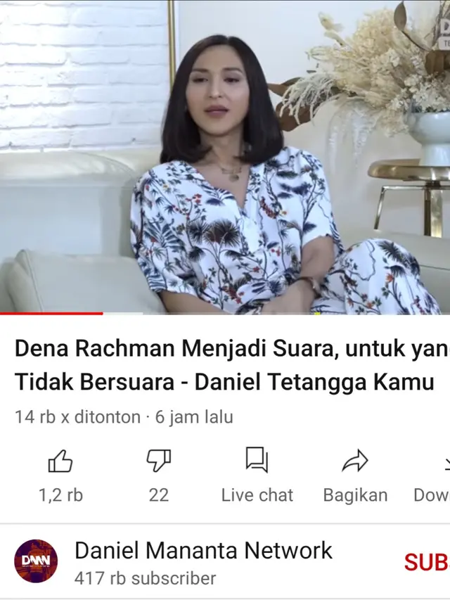 Dena Rachman dalam unggahan Daniel Mananta. (Foto: YouTube Daniel Mananta Network)