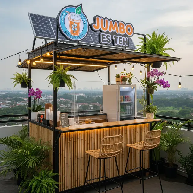 Desain Warung Portable Booth untuk Jualan Es Teh Jumbo
