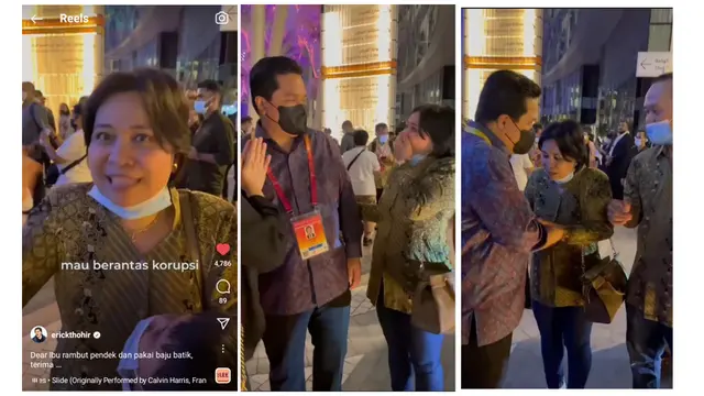 Menteri BUMN Erick Thohir mengunggah secuplik video saat ia datang ke Paviliun Indonesia di Expo 2020 Dubai.