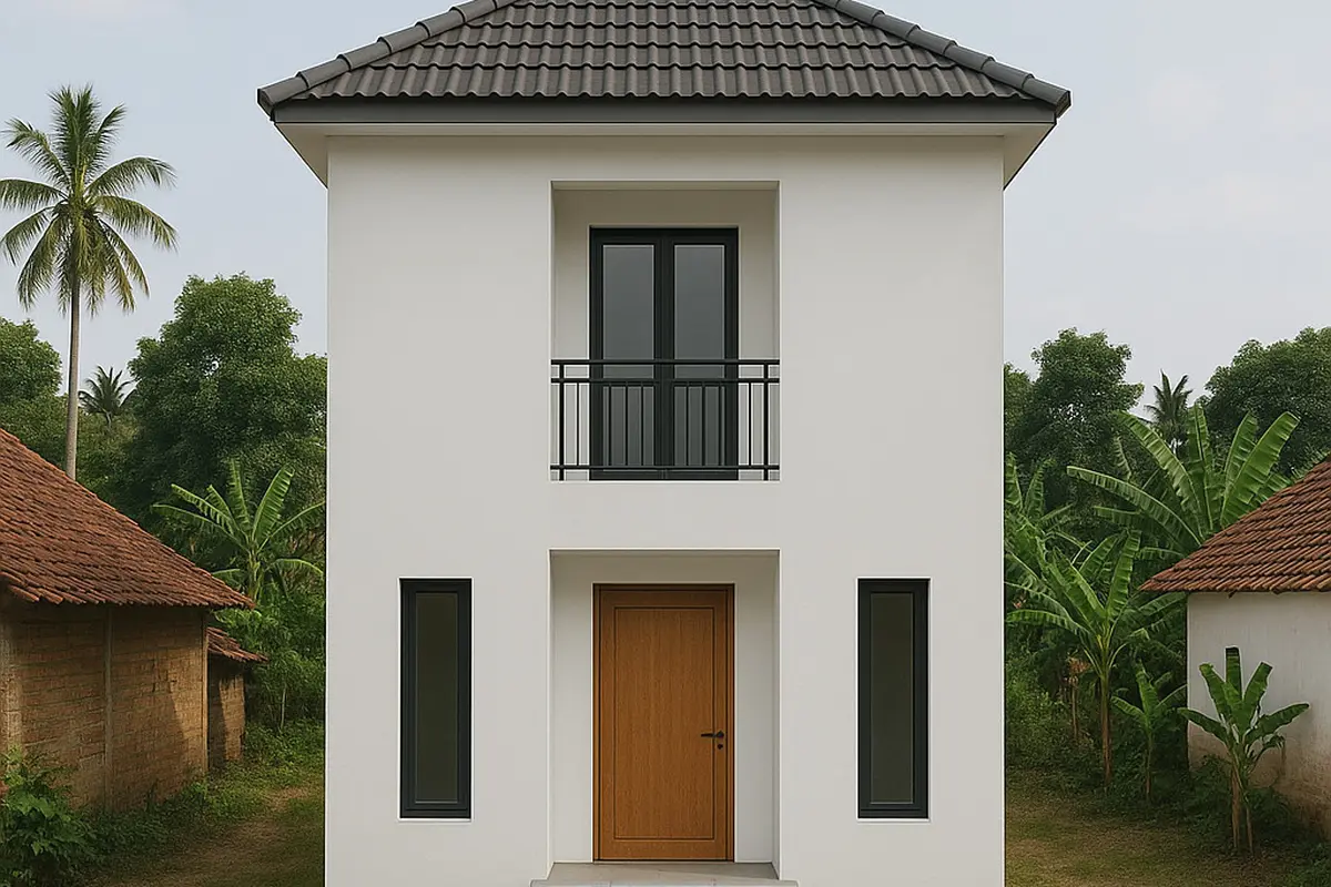 Desain Rumah Minimalis 5x7 Meter 2 Lantai di Desa dengan Model Japandi/via ChatGPT