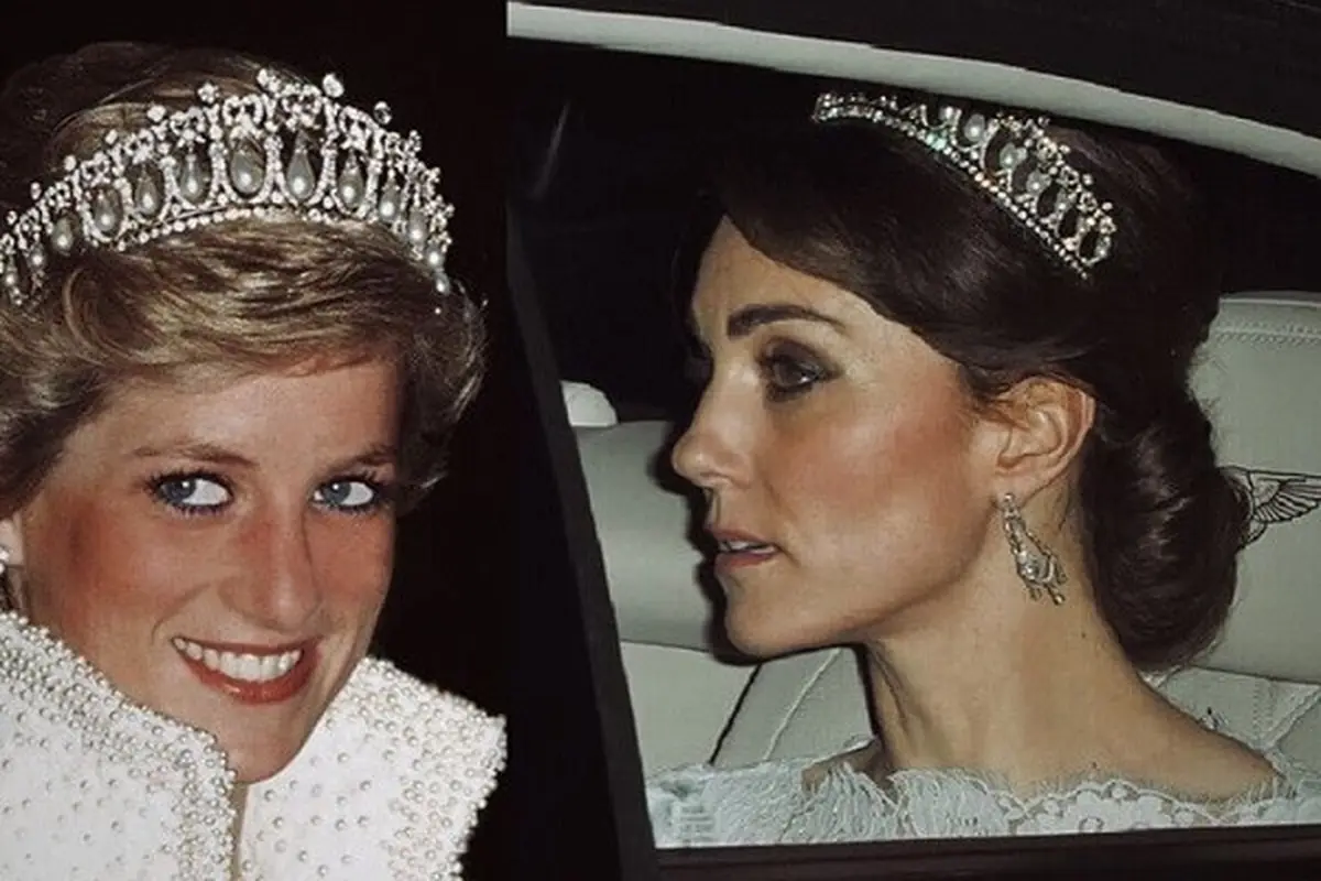 Putri Diana dan Kate Middleton saat keduanya mengenakan tiara Cambridge Lover's Knot. (Dok. _kate_middleton_royal/Instagram)