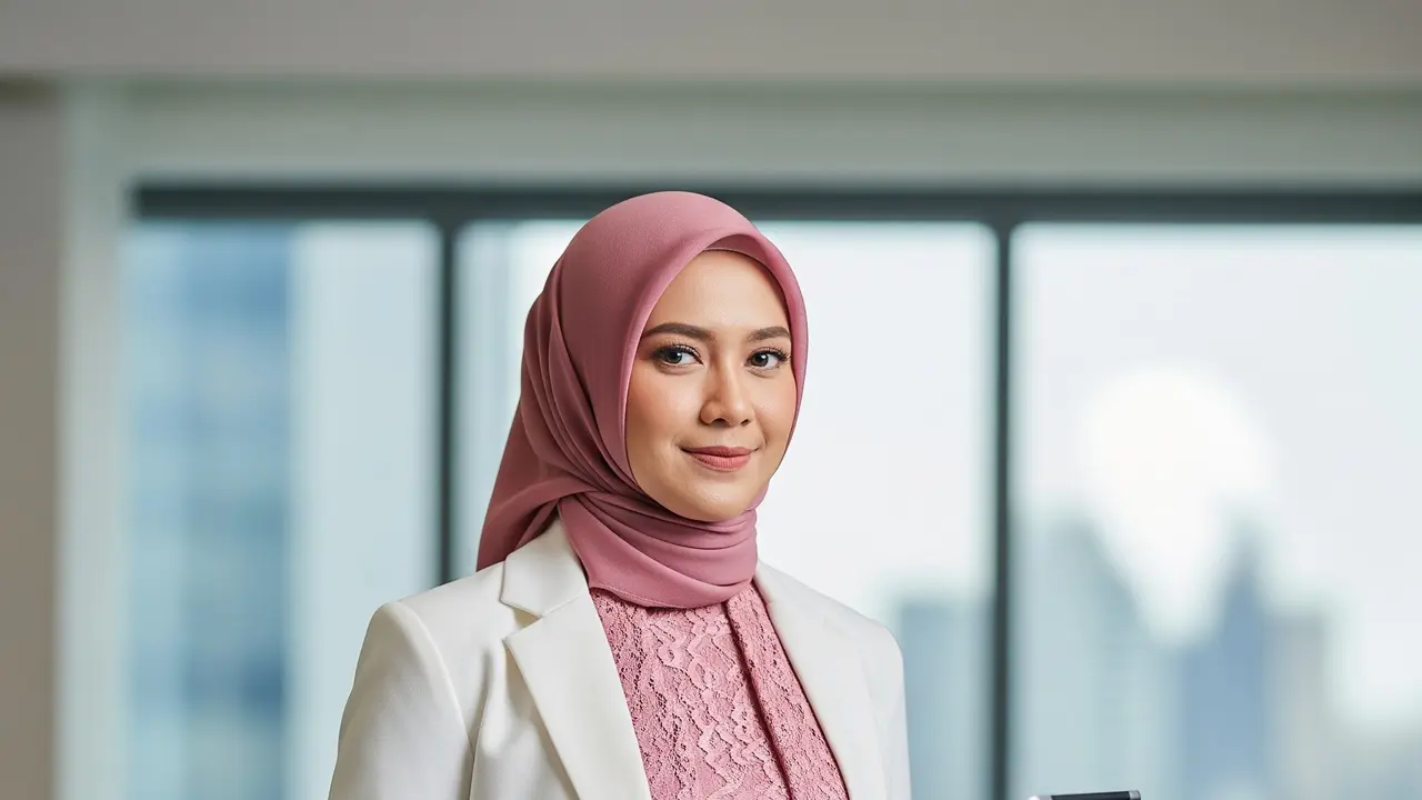 Gamis Kombinasi Blazer dan Brokat Elegan untuk Kerja Formal Muslimah