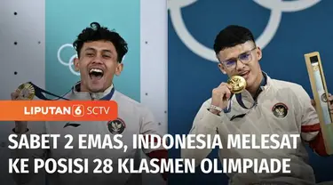 Dua medali emas dalam satu hari berhasil diraih Indonesia dalam perolehan medali di Olimpiade Paris 2024. Hasil ini melejitkan tim Merah Putih di posisi 28 klasemen.