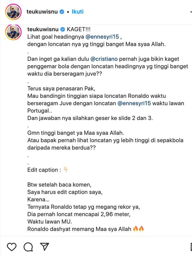 Unggahan Teuku Wisnu. (Foto: Instagram @teukuwisnu)