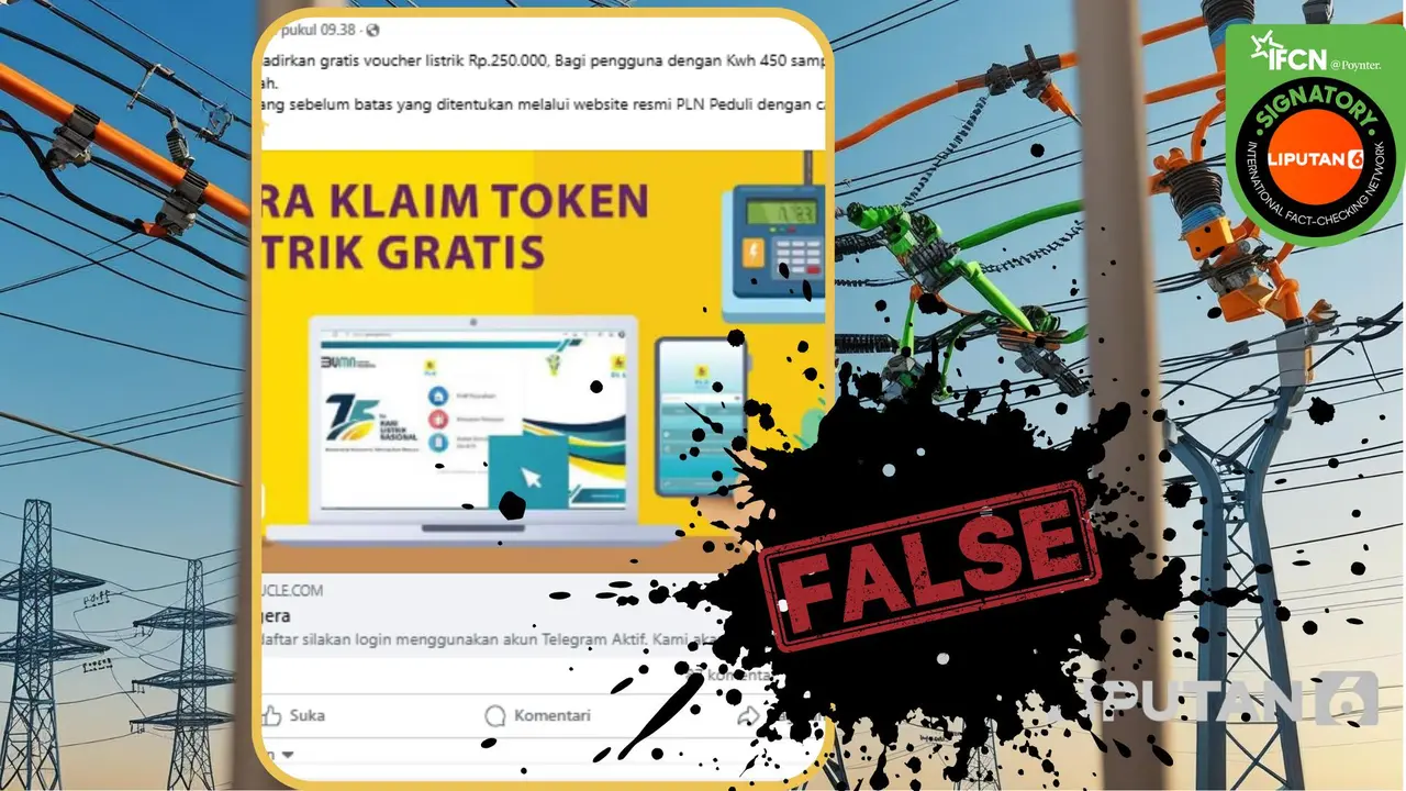 Tangkapan layar klaim link pendaftaran token listrik gratis PLN Peduli untuk golongan 450-2.200 kWh.