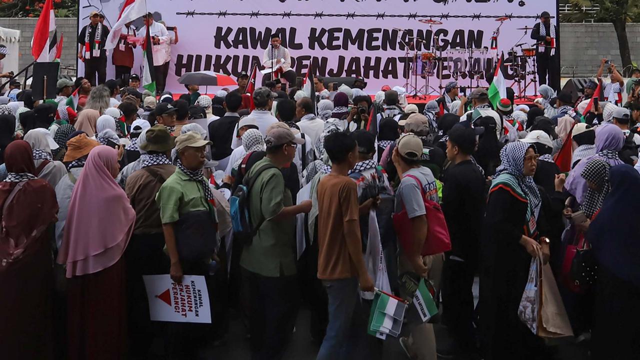 Aksi solidaritas untuk Jalur Gaza di depan Kedupes AS
