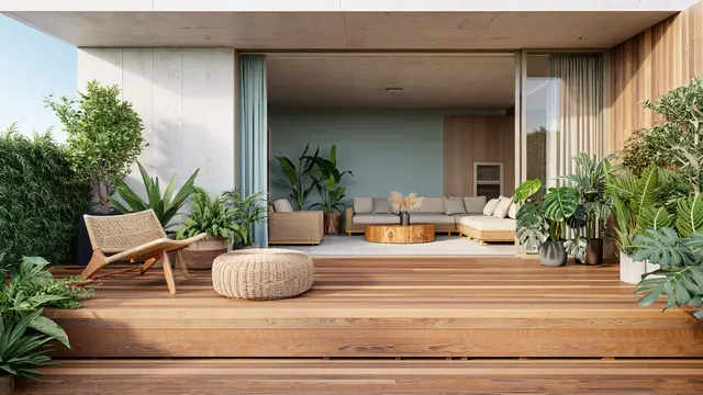 Model Teras Menyatu dengan Taman Indoor Minimalis 2025 /Ilustrasi gambar oleh AI