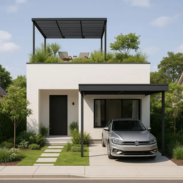 Desain Rumah 9x9 Modern Minimalis Lengkap dengan Taman dan Carport
