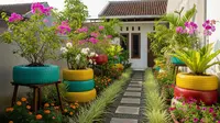 8 Desain Kebun Rumah Unik dari Ban Bekas untuk Halaman Kecil, Bentuknya Cantik