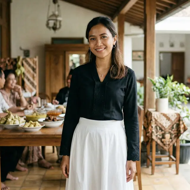 Rok putih dan blouse warna untuk lebaran (Foto: Gemini AI)