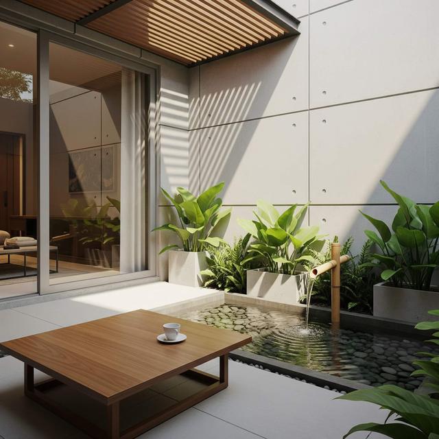 Teras Kecil dengan Meja Kopi Mini