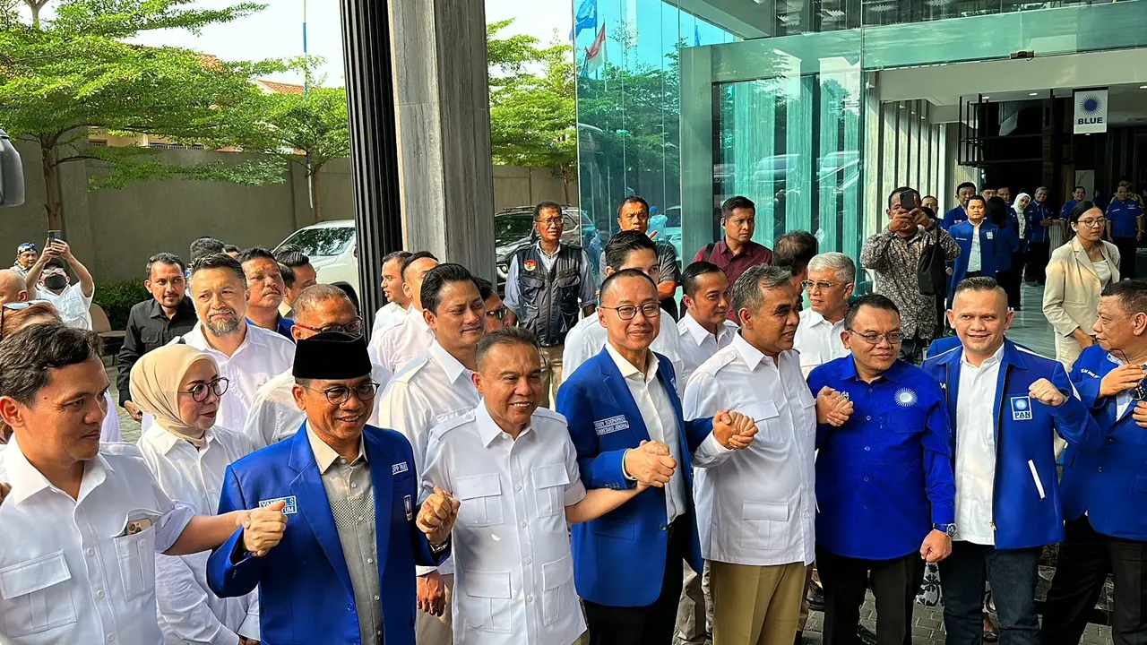 Jajaran Partai Gerindra melakukan kunjungan ke Kantor DPP PAN, Jakarta Selatan, Senin (5/6/2023).
