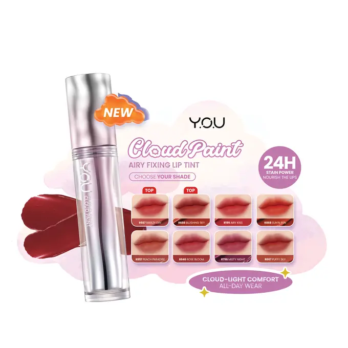 Y.O.U Cloud Paint Airy Fixing Lip Tint, Lip Tint Multifungsi untuk Bibir Sehat dan Tampilan Natural Sepanjang Hari