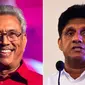 Dua kandidat utama dalam Pilpres Sri Lanka 2019, Gotabaya Rajapaksa (kiri) dan Sajith Premadasa. Rajapaksa mengklaim kemenangan setelah unggul pada hitungan sementara yang diperkirakan akan berakhir pada Minggu, 17 November 2019 waktu lokal (AFP Photo)