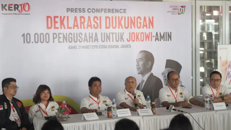 Sejumlah pengusaha yang tergabung dalam Relawan  Pengusaha Pekerja ProJokowi (KerJo) mendeklarasikan dukungan terhadap Jokowi-Ma'ruf Amin. (Istimewa)