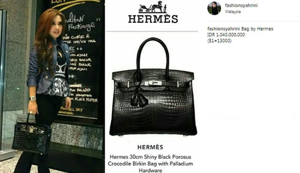 Tas milik Syahrini tak hanya seharga ratusan juta saja. Salah satunya adalah tas Hermes warna hitam ini. Tas ini berharga Rp 1.040.000.000. (Foto: instagram.com/fashionsyahrini)