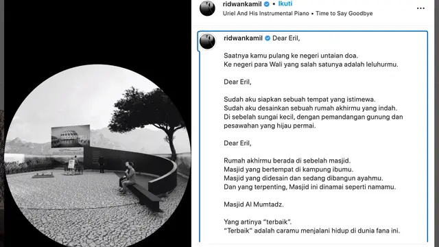Surat terbuka Ridwan Kamil untuk almarhum Eril. (Foto: Dok. Instagram @ridwankamil)