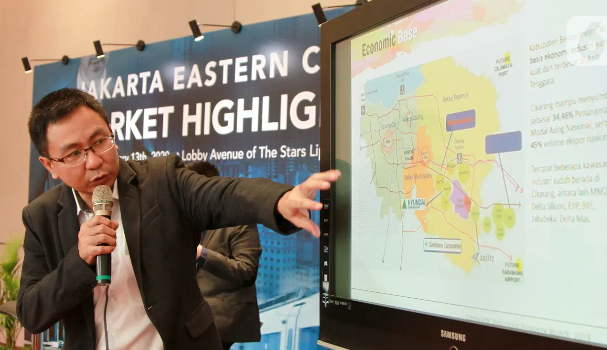 CEO Indonesia Property Watch, Ali Tranghanda saat paparan Jakarta Eastern Corridor - Market Highlight 2020 di Jakarta. Ali Tranghanda menjelaskan siklus properti yang potensial masih berada di Pasar Menengah Bawah dengan harga hunian berkisar di Rp 300 juta sampai 1 miliar. (Liputan6.com/HO/Adi)