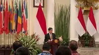 Lim Jock Hoi, Sekjen ASEAN pada acara penandatanganan perjanjian kerjasama RI dan ASEAN terkait Rohingya. (Liputan6.com/ Benedikta Miranti T.V)