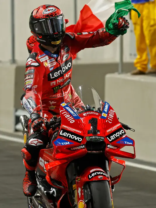 Pembalap Ducati Lenovo itu memenangkan seri pembuka MotoGP 2024. (KARIM JAAFAR/AFP)