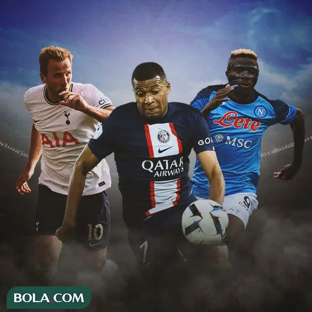 Ilustrasi - Harry Kane, Kylian Mbappe, Victor Osimhen