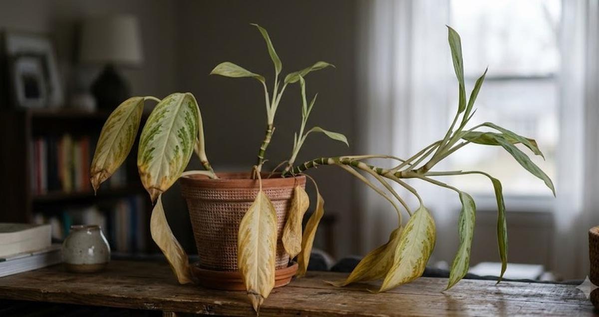 Tanda Aglaonema Kekurangan Cahaya (AI generated)