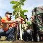 Upaya penguatan mitigasi bencana gempa bumi dan tsunami berbasis vegetasi di wilayah Pesisir Selatan Jawa Tengah, Kepala BNPB Doni Monardo menanam pohon Butun di Cilacap, Rabu, 28 April 2021. (Badan Nasional Penanggulangan Bencana/BNPB)