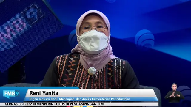 Dirjen Industri Kecil Menengah, dan Aneka Kementerian Perindustrian Reni Yanita, menjelaskan program E-smart IKM dalam  FMB9 dengan topik “BBI, Jurus Kunci Bangkitkan Gairah IKM”, Senin (20/6/2022).