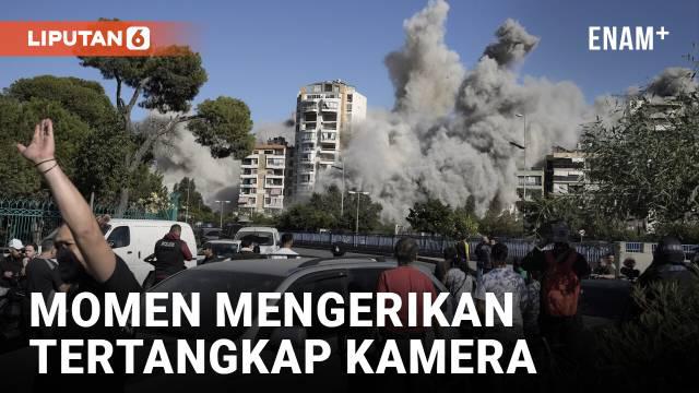 Israel bombardir Beirut Lebaanon hari Selasa (22/10). Seorang fotografer Associated Press, Bilal Hussein, berhasil mengabadikan momen mengerikan saat rudal Israel menghantam gedung apartemen di lokasi tersebut.
