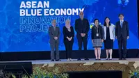 Peluncuran "ASEAN Blue Economy Innovation Project" oleh ASEAN bersama dengan Badan Pembangunan PBB (UNDP) dan pemerintah Jepang di Kantor Sekretariat ASEAN, Jakarta, Selasa (14/5/2024). (Liputan6/Benedikta Miranti)
