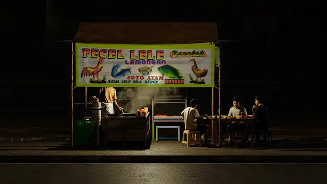Warung Pecel Lele pinggir jalan (Foto: Reve Art AI)