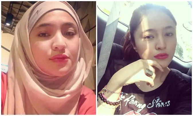 Marshanda sebelum dan sesudah lepas hijab (via Instagram Marshanda)