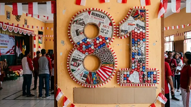 Hiasan Dinding Angka "81" dari Kardus Bekas