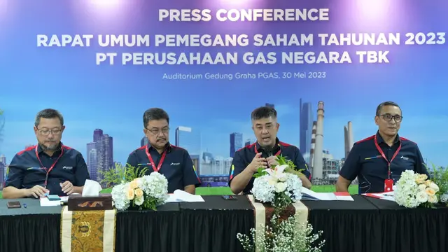 Konfrensi pers RUPST PT Perusahaan Gas Negara Tbk (PGAS) atau PGN, Selasa (30/5/2023). (Foto: Liputan6.com/Elga N)