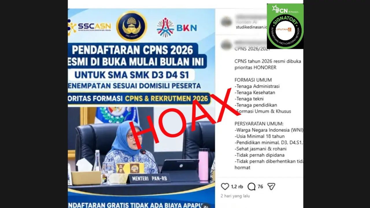 Cek Fakta Liputan6.com mendapati klaim link pendaftaran CPNS 2026 prioritas honorer.