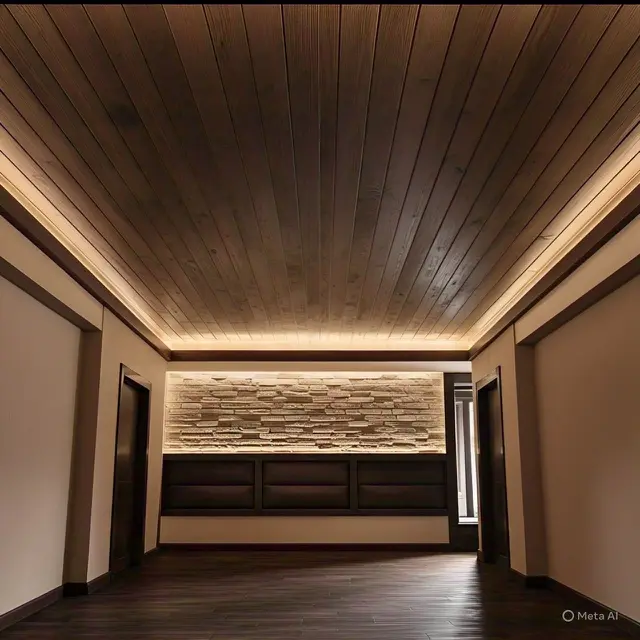 Desain Plafon PVC Aula Motif Kayu