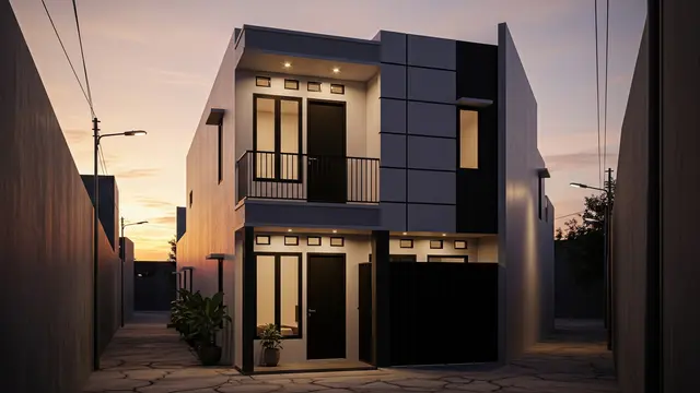 8 Contoh Rumah 2 Lantai Ada Balkon di Gang Kecil, Hunian Modern di Lahan Terbatas