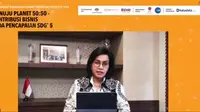 Menteri Keuangan Republik Indonesia Sri Mulyani Indrawati dalam webinar Katadata bertema Menuju Planet 50:50 Kontribusi Bisnis pada Pencapaian SDG 5, Rabu (16/12/2020).