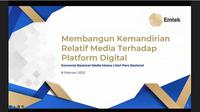 Diskusi Panel Konvensi Nasional Media Massa digelar dalam semarak Hari Pers Nasional (HPN) dengan tema "Membangun Kemandirian Relatif Media Terhadap Platform Digital". (Foto: Tangkapan Layar).