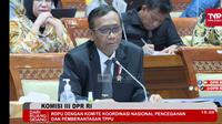 Menteri Koordinator bidang Politik Hukum dan Keamanan (Polhukam) Mahfud MD dalam Rapat Dengar Pendapat dengan Komisi III DPR RI, Rabu (29/3/2023).