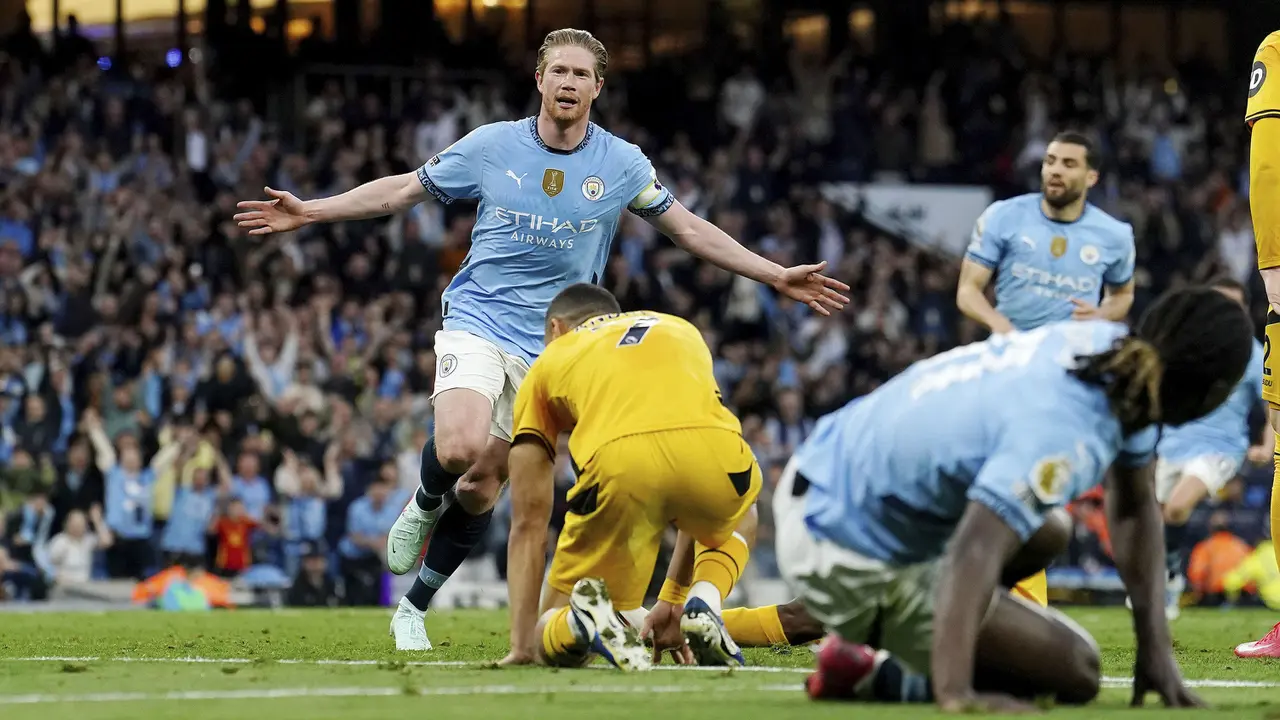 Foto: Kevin De Bruyne Cetak Gol Kemenangan Manchester City atas Wolves di Liga Inggris