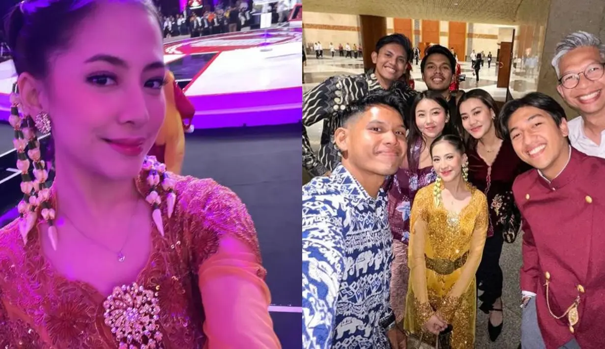 Terlihat juga aktris Adhisty Zara yang duduk di barisan pendukung Ganjar-Mahfud MD. Ia tampil anggun mengenakan kebaya berwarna kuning. Rambutnya juga turut disanggul dan dihiasi [@zaraadhsty]
