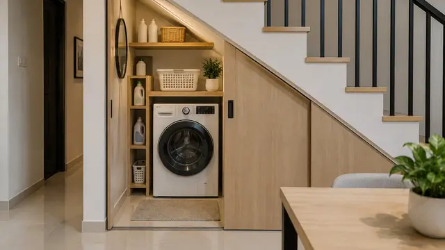 Laundry Room Model Built-in di Bawah Tangga