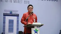 Menteri Dalam Negeri (Mendagri), Tjahjo Kumolo saat membuka Rapat Koordinasi Nasional (Rakornas) Bidang Perpustakaan Tahun 2019 di Birawa Hall Hotel Bidakara, Jakarta.