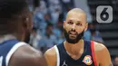 Pemain timnas basket Perancis, Evan Fournier saat melawan Lebanon pada penyisihan Grup H FIBA World Cup 2023 di Indonesia Arena, Gelora Bung Karno, Jakarta, Selasa (29/8/2023). (Liputan6.com/Helmi Fithriansyah)